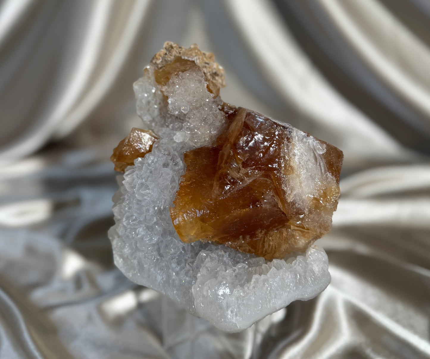 Honey Calcite on Quartz