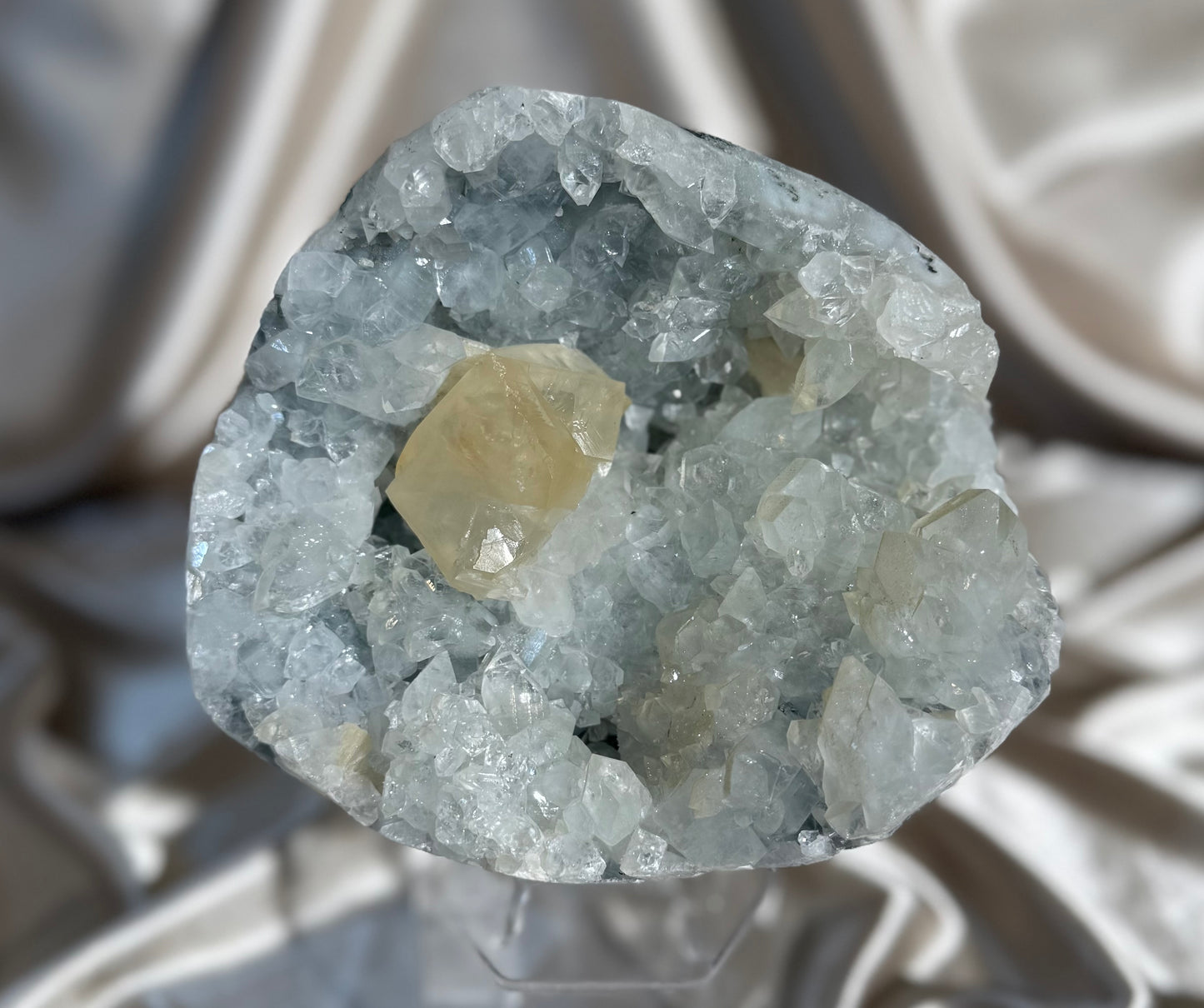 Diamond Apophyllite with Honey Calcite