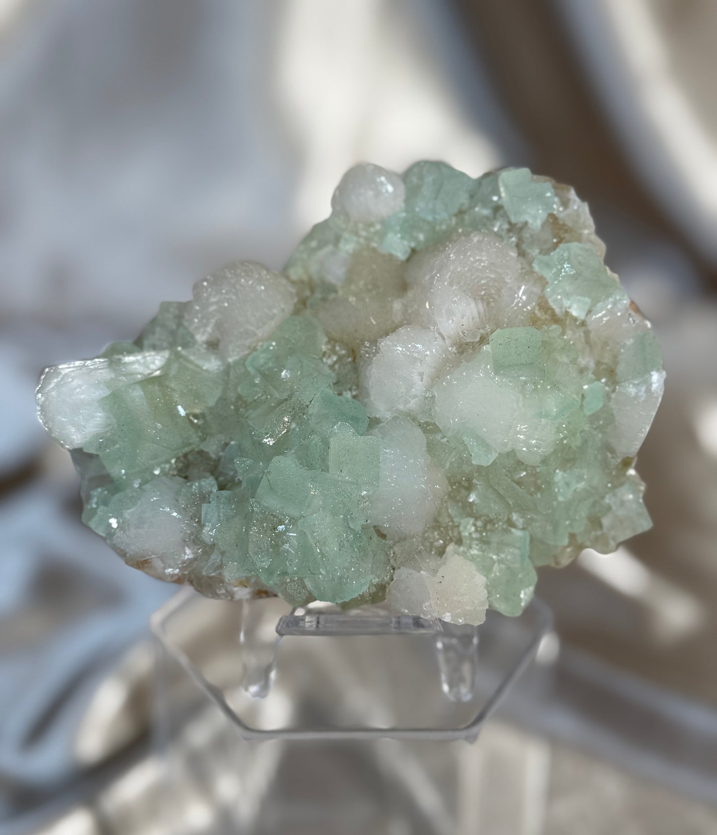 Green Apophyllite with Stilbite F