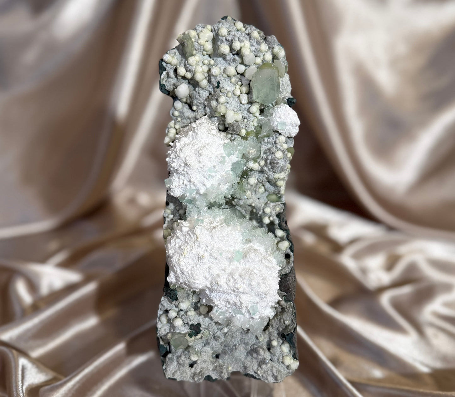 ‘Pistachio Crunch’ Green Apophyllite on Mordenite C