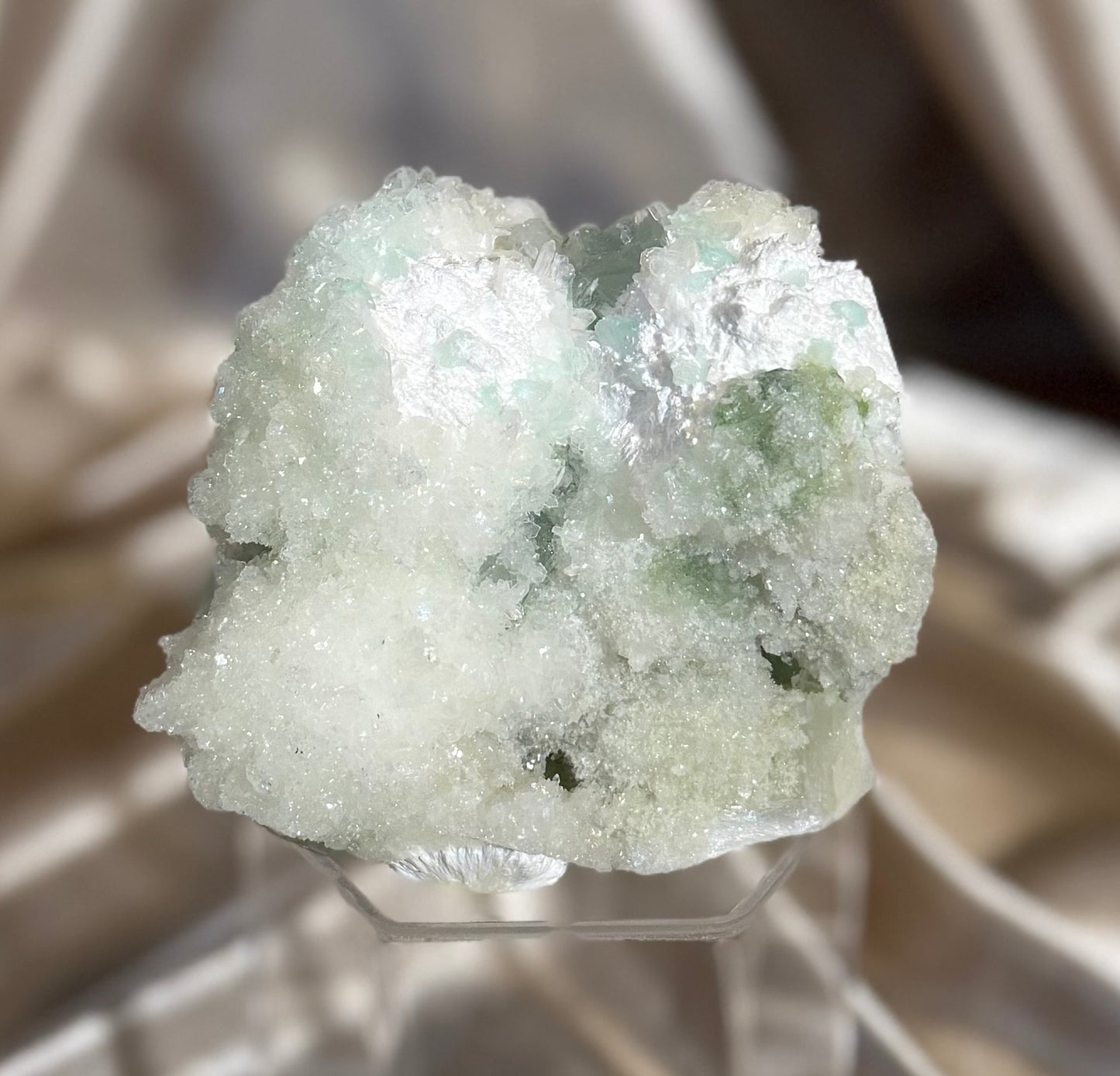 ‘Pistachio Crunch’ Green Apophyllite on Mordenite A