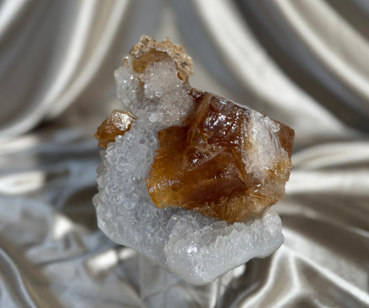 Honey Calcite on Quartz
