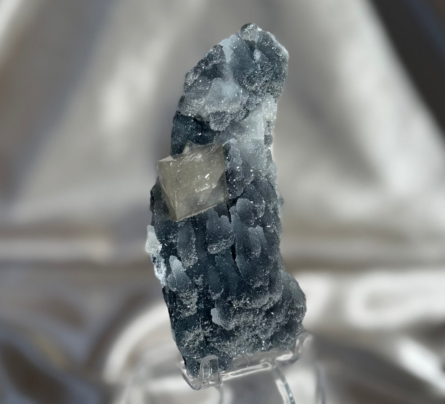 Calcite on Black Chalcedony M