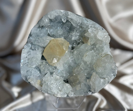 Diamond Apophyllite with Honey Calcite