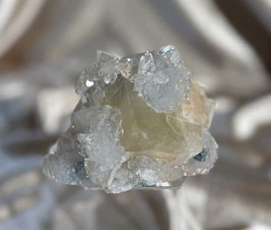 Calcite on Quartz with Apophyllite