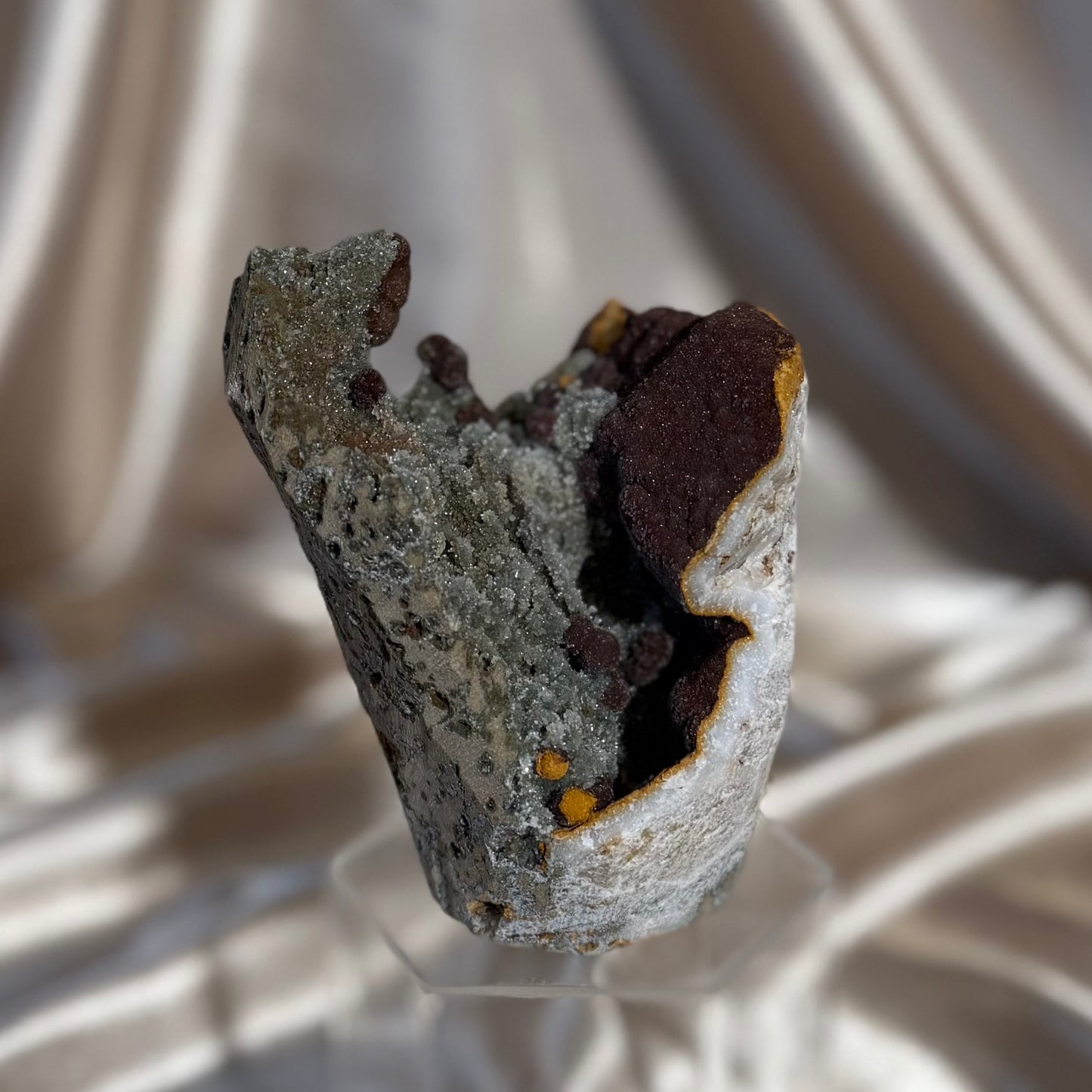 ‘Toadstool Pocket’ Gyrolite on Green Chalcedony B
