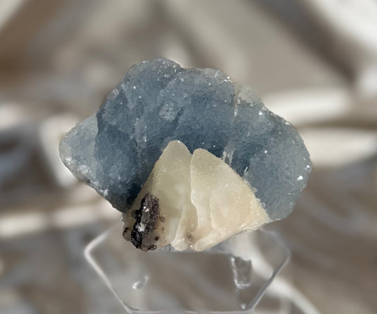 Blue Chalcedony with Coated Calcites