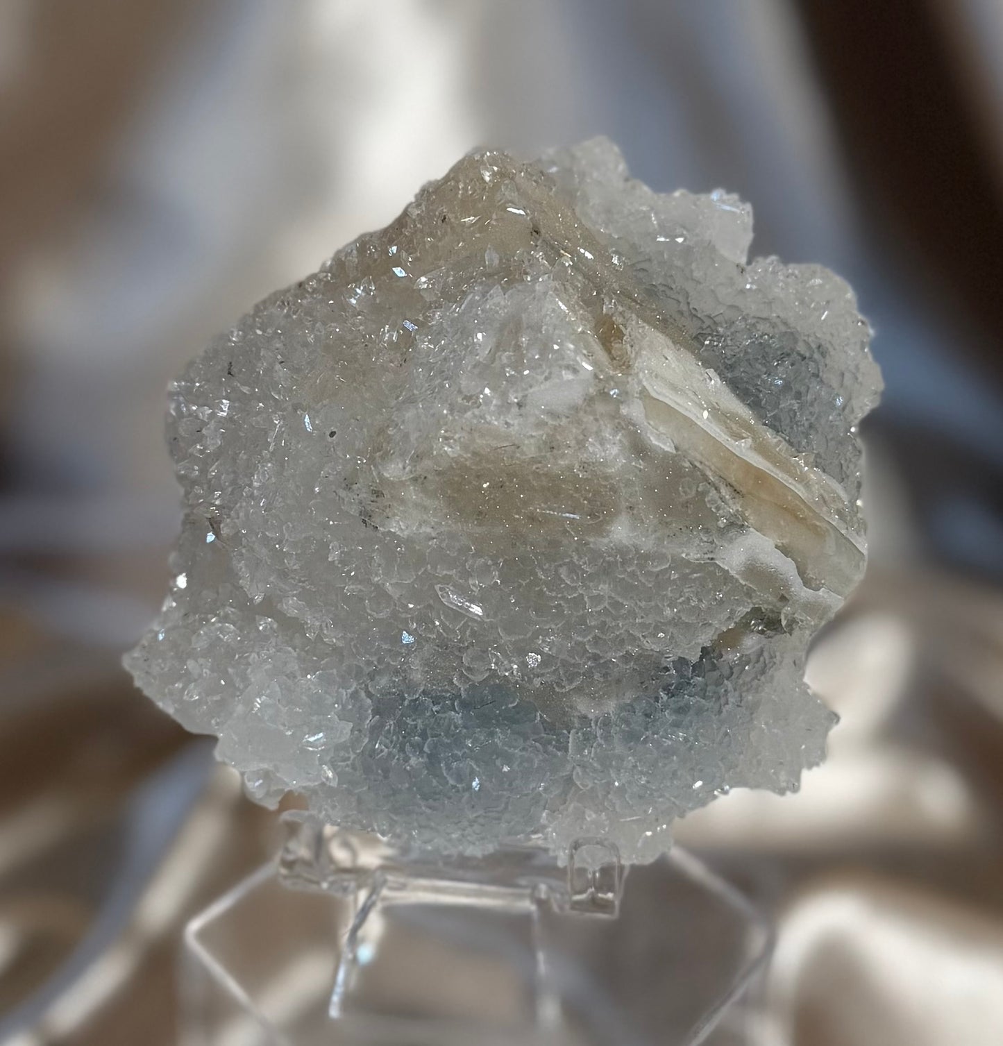 Coated Calcite on Blue Quartz