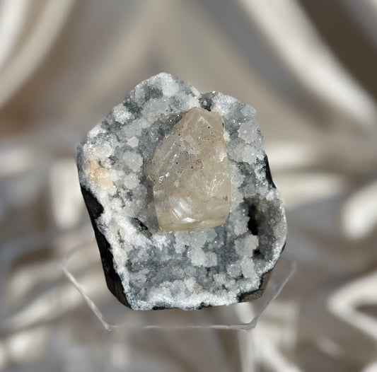 Calcite on Blue Chalcedony