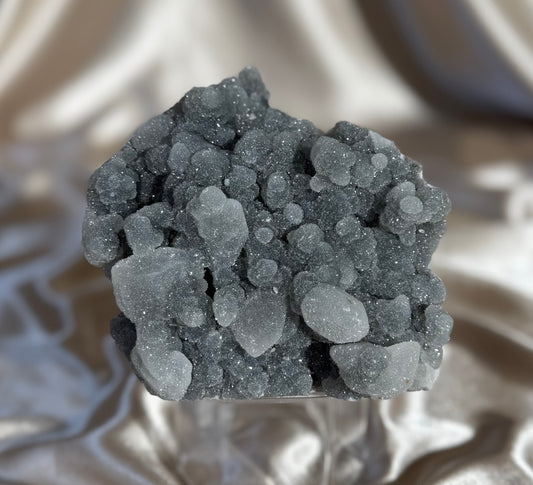 ‘Frosted Pocket’ Black Chalcedony with Coated Calcite U