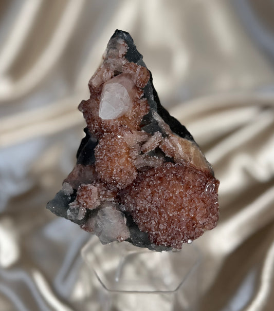 Red Stilbite on Navy Blue Chalcedony B