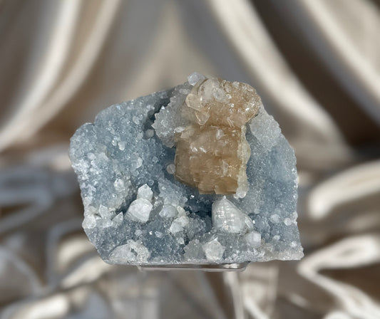 Calcite on Blue Chalcedony
