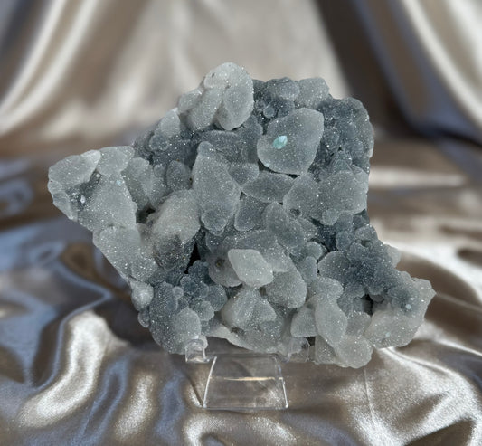 ‘Frosted Pocket’ Black Chalcedony with Coated Calcite V