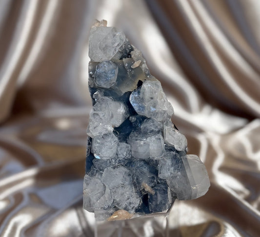 Apophyllite on Blue Chalcedony A