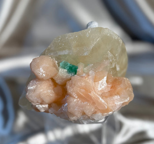 Calcite with Green Apophyllite and Stilbite