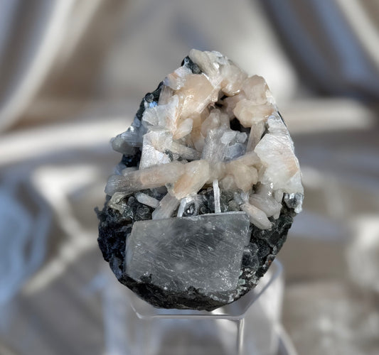 Calcite on Black Chalcedony