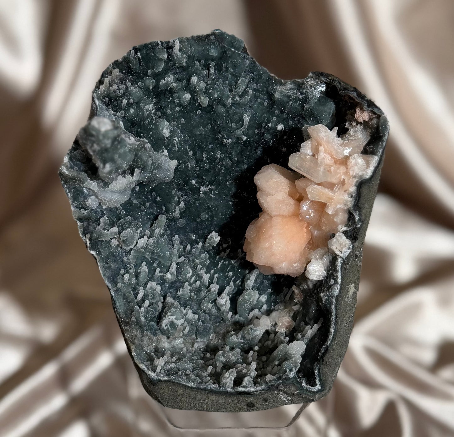 Black Chalcedony with Stilbite