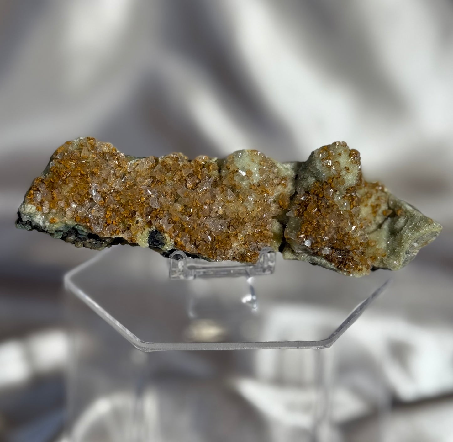 Micro Calcite on Green Chalcedony A