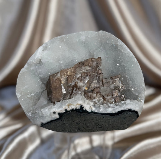 Dark Brown Calcite on White Chalcedony