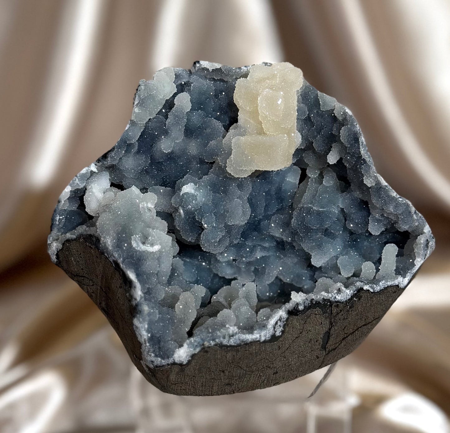 Coated Calcite on Blue Chalcedony B