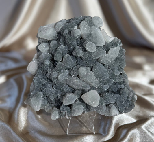 ‘Frosted Pocket’ Black Chalcedony with Coated Calcite Y