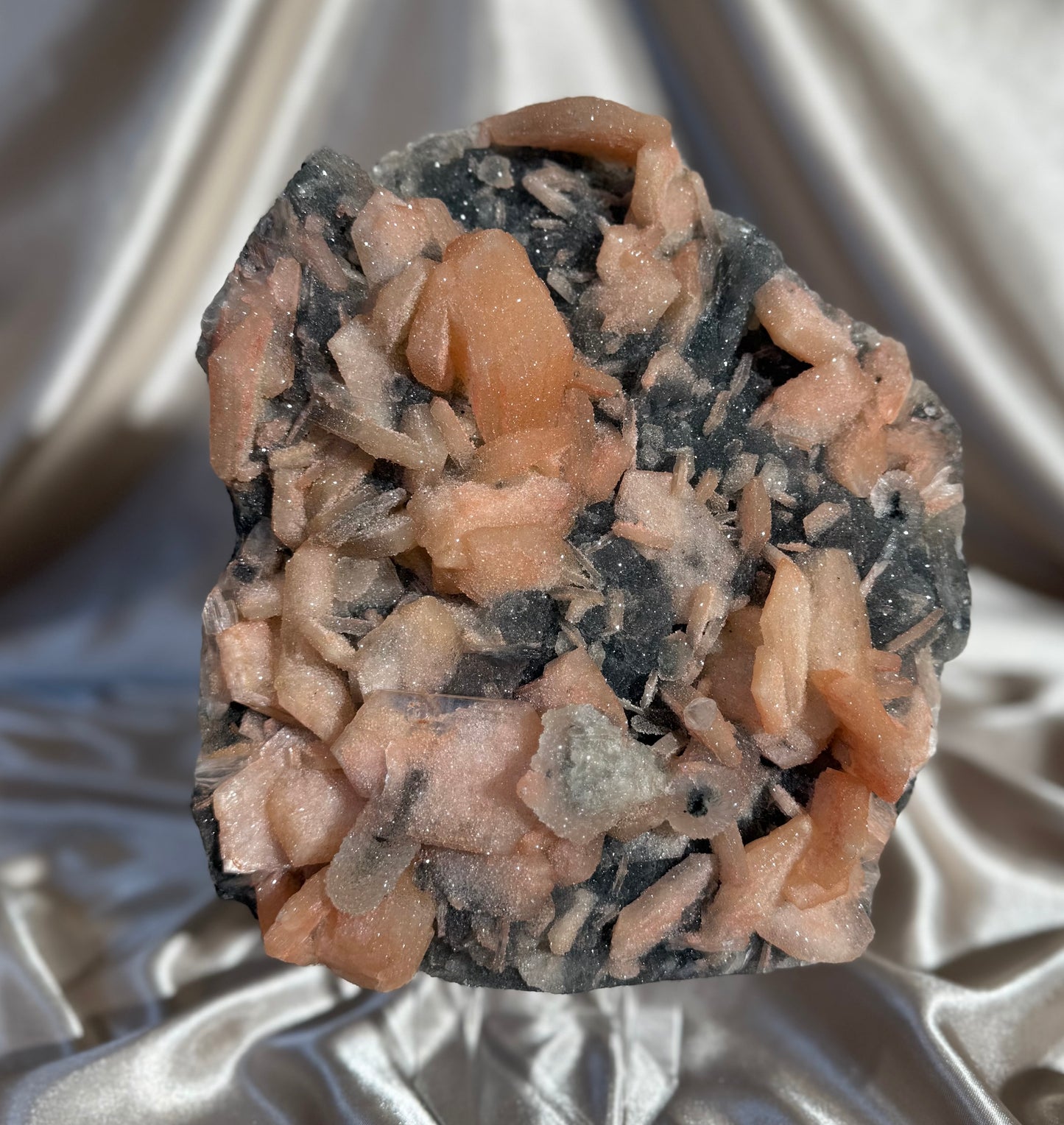 Sugary Stilbite on Black Chalcedony B