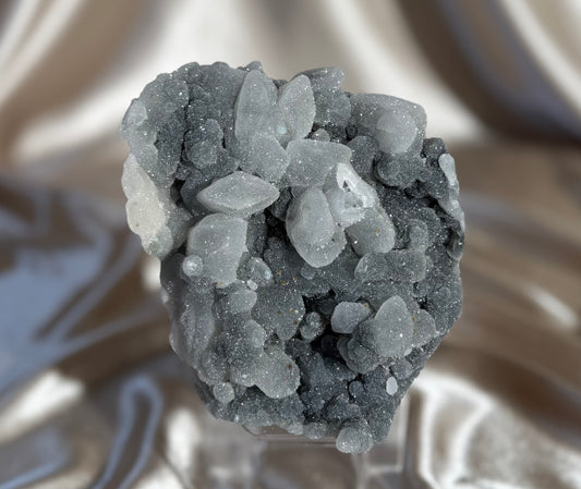 ‘Frosted Pocket’ Black Chalcedony with Coated Calcite Q